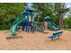 Well-maintained playground with slides, climbing structures, and a bench at 97 Peachtree Hills Ne Ave, Atlanta, GA 30305