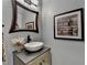 Stylish bathroom vanity with a modern vessel sink, unique mirror and decor for added charm at 7725 Pierpoint Ln, Alpharetta, GA 30005