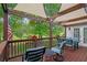 Charming deck featuring comfortable seating, a shaded canopy, and a picturesque view of the backyard at 9889 Between The Grns, Villa Rica, GA 30180