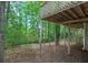 Backyard view from deck showing lush trees, supporting posts, and a sense of natural tranquility at 1922 Knipe Sw Dr, Marietta, GA 30064