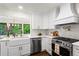 Well lit kitchen with white cabinetry, farmhouse sink, stainless steel appliances, and window to backyard at 1749 Ridge Valley Nw Ct, Atlanta, GA 30327