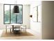 Bright dining room with a modern table set, stylish pendant lighting, and a large window with a lush green view at 260 Mayfield Rd, Alpharetta, GA 30009