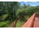 View from deck overlooking a private, fenced-in backyard with mature trees and lush greenery at 2548 Kickerillo Se Way, Atlanta, GA 30316