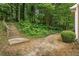 Lush backyard with mature trees and landscape and steps to garden at 1909 Riverlanding Cir, Lawrenceville, GA 30046