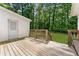 Spacious wooden deck with railing and door, ideal for outdoor relaxation surrounded by lush greenery at 4265 Hidden Valley Dr, South Fulton, GA 30349