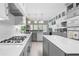 Bright kitchen featuring white and gray cabinets, an island, and stainless steel appliances, perfect for cooking at 3151 Amesbury Way, Duluth, GA 30096