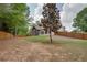 Large backyard with wood fence and screened-in back porch of home at 1142 Wiley Bridge Rd, Woodstock, GA 30188