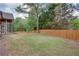 Spacious backyard featuring a wooden fence and a lush green lawn at 1142 Wiley Bridge Rd, Woodstock, GA 30188