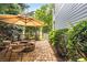 Relaxing patio with fire pit, comfortable seating, and serene views of the backyard at 3087 Dunton Se St, Smyrna, GA 30080