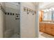 Bathroom showcases a tiled walk-in shower and matching vanity with granite counters at 141 S Fairfield Dr, Peachtree City, GA 30269