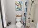 Cozy bathroom features an updated shower/tub and a neutral palette at 365 Autumn Breeze Dr, Roswell, GA 30075