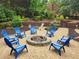 Backyard fire pit area with Adirondack chairs, gravel, and landscaping at 365 Autumn Breeze Dr, Roswell, GA 30075