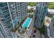 Aerial view showing the rooftop pool between residential towers at 855 Peachtree Ne St # 2713, Atlanta, GA 30308