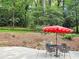 Landscaped backyard featuring a patio, seating area, and an abundance of mature trees at 2151 Desmond Dr, Decatur, GA 30033