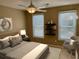 Cozy bedroom featuring neutral walls, a ceiling fan, two windows, and decor shelving at 323 Dewpoint Ct # 35, Marietta, GA 30064