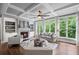 Cozy living room with a fireplace, built-in bookshelves, and a coffered ceiling at 2740 Cezanne Ln, Cumming, GA 30041