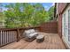Charming outdoor patio features wood flooring and comfortable seating with a view of mature trees at 75 High Top Ln, Atlanta, GA 30328