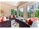 Inviting sunroom with comfortable seating, neutral decor, and large windows overlooking the lush backyard at 953 Auburn Rd, Dacula, GA 30019