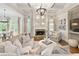 Cozy living room with a fireplace, coffered ceiling, plush seating, and hardwood floors at 4674 Lakeway Pl, Alpharetta, GA 30005