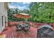 Outdoor deck with table, grill, bench, and seating for six, perfect for backyard barbecues at 509 Orchards Walk, Stone Mountain, GA 30087