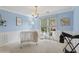Bright Bedroom with blue walls and white trim, featuring a crib, changing table and lots of natural light at 230 Bluff Oak Dr, Roswell, GA 30076