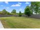 Backyard features a plush lawn with mature landscaping and a dark stained fence offering privacy at 4238 Linworth Blvd, Austell, GA 30106