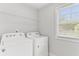 The functional laundry room features modern appliances, ample lighting, wire rack shelving, and a window at 4238 Linworth Blvd, Austell, GA 30106