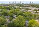 An aerial view of a neighborhood with city skyline in the background, and lots of mature trees at 165 Hale Ne St, Atlanta, GA 30307