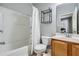 Clean bathroom with a white shower and a wood cabinet vanity at 3901 High Dove Sw Way # 17, Smyrna, GA 30082