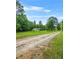 View of the yard of the home, with trees in the background and a long dirt driveway leading up to the house at 415 Gray Rd, Carrollton, GA 30116