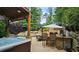 Backyard oasis with a swimming pool, spa, outdoor kitchen, and lush landscaping at 1657 Millhouse Lndg, Marietta, GA 30066