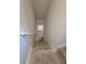 Carpeted stairway descending to lower level provides safe passage with handrail at 28 Loth Wages (Lot 28) Rd, Dacula, GA 30019
