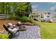 Outdoor seating area with a fire pit for relaxed entertaining and a lush green lawn at 5045 Huntwood Way, Roswell, GA 30075