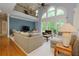 Spacious living room with high ceilings, large windows, and comfortable seating at 5045 Huntwood Way, Roswell, GA 30075
