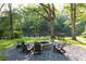 Relaxing outdoor fire pit area with seating, surrounded by mature trees at 225 Blueberry Rdg, Milton, GA 30075