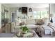 Comfortable living room features a plush sofa, modern decor, and an open floor plan to the kitchen at 225 Blueberry Rdg, Milton, GA 30075