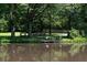 Scenic view of the pond with seating and mature trees at 225 Blueberry Rdg, Milton, GA 30075