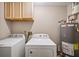 Laundry room with washer, dryer, storage cabinets, and water heater at 320 Williamsburg Cir, Mcdonough, GA 30253