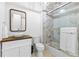 Bathroom features a white marble shower, modern sink, and vanity with wood countertop at 1477 Highway 85 Connector, Brooks, GA 30205