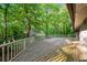 A spacious wooden deck offers ample room for outdoor relaxation and entertainment amidst lush greenery at 170 Mark Nw Trl, Sandy Springs, GA 30328