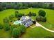 Expansive aerial view of estate home with inviting pool, surrounded by lush landscaping and mature trees at 1415 N Flat Rock Rd, Douglasville, GA 30134