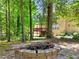 Backyard with a fire pit surrounded by trees and showing back deck on the house at 1615 Mount Mckinley Dr, Grayson, GA 30017