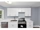 Modern kitchen featuring gray walls, sleek white cabinetry, and stainless steel appliances at 942 Lawton Sw St, Atlanta, GA 30310