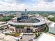 Aerial view of Truist Park featuring baseball field, skyline, and surrounding cityscape at 2761 Mathews St, Smyrna, GA 30080