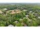 Overhead view of the neighborhood with mature trees and a school athletic field at 725 Danbridge Way, Roswell, GA 30076
