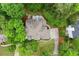 Aerial view of a beautiful home surrounded by lush trees and landscaping at 725 Danbridge Way, Roswell, GA 30076