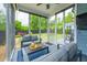 Comfortable screened porch with stylish seating, natural light and a view of the landscaped backyard at 123 Woodford Ln, Canton, GA 30115
