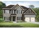 Charming two-story home featuring a stone facade, black shutters, and a well-manicured lawn at 3268 Lions Ruby Ln, Atlanta, GA 30349