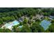 Stunning aerial view of community amenities, including pools, tennis courts, and a parking area surrounded by lush trees at 3501 Great Sky Pkwy, Canton, GA 30114