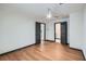 Bedroom with hardwood floors, a ceiling fan, and black trim at 2091 Parker Ranch Se Rd, Atlanta, GA 30316